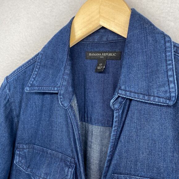 BANANA REPUBLIC Jumpsuit Womens 12 Denim Belted Coverall Cotton Blue - Picture 5 of 16